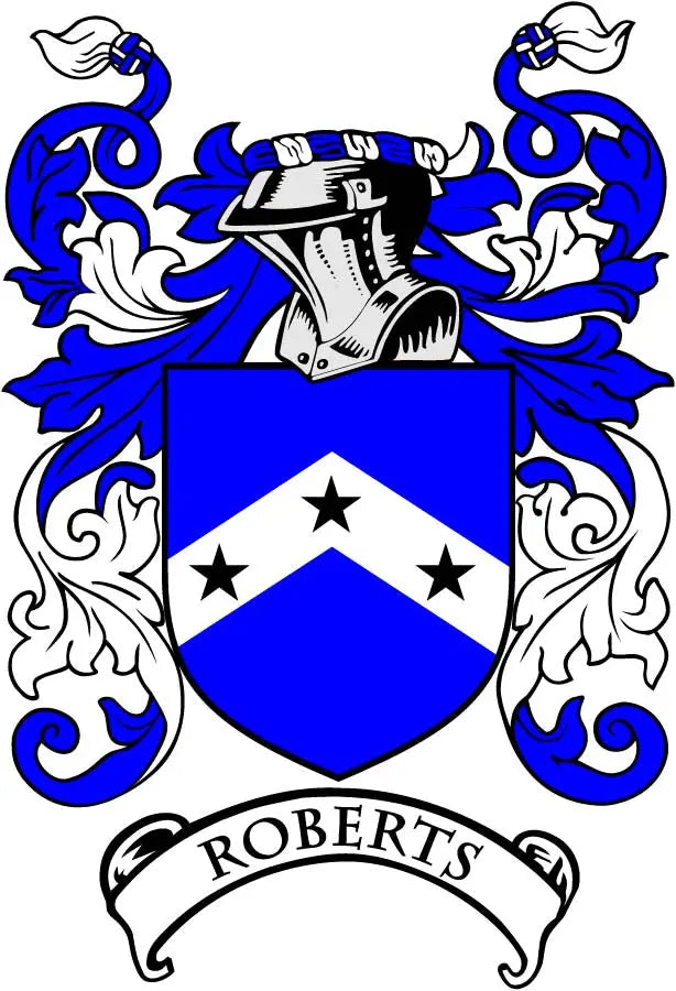 3-inch Roberts family crest coat-of-arms magnet with blue shield and ROBERTS banner