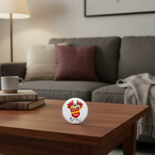 3-inch round coat of arms family crest magnet, lion-and-shield emblem