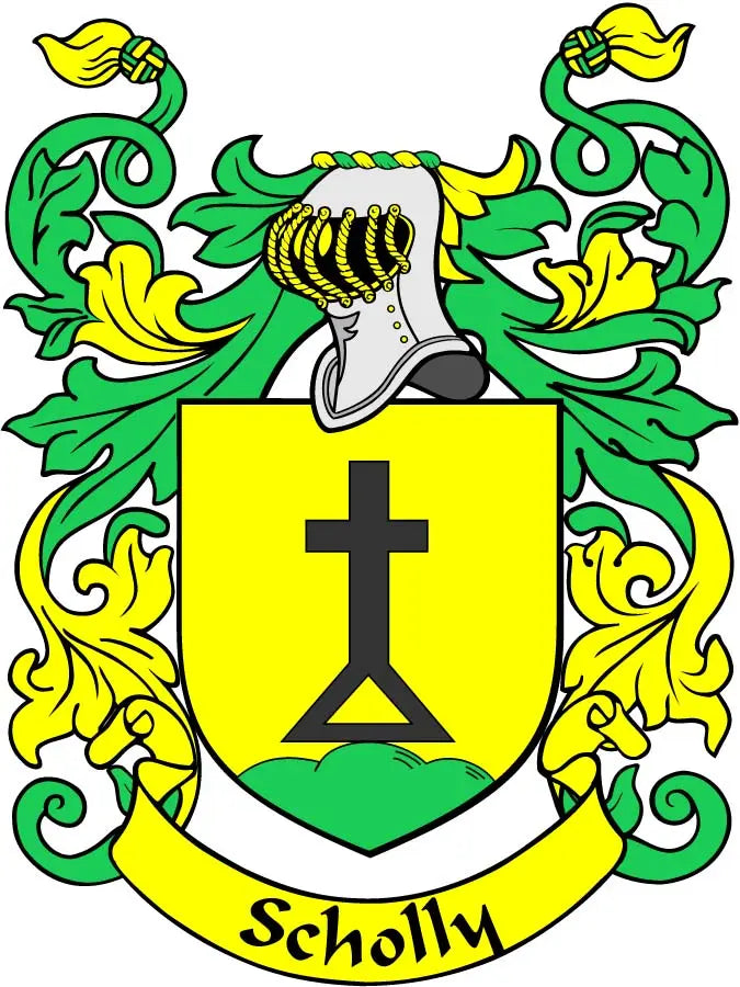 3-inch Scholly family crest coat of arms magnet with yellow shield and black cross