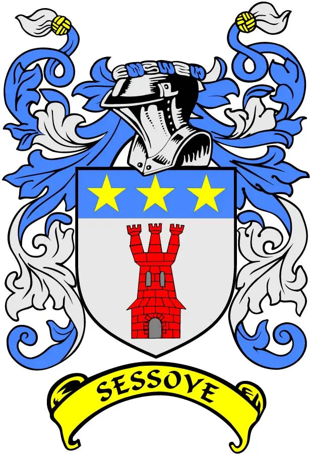 3-inch family crest arms coat arms magnet with blue, yellow stars, red castle shield