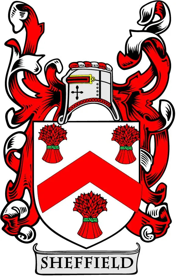 Sheffield family crest arms magnet with red and white shield and “SHEFFIELD” banner