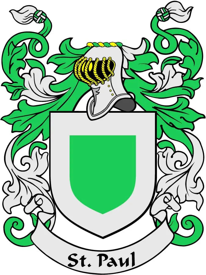 St Paul crest enamel pinback badge with green shield and ornate laurel design