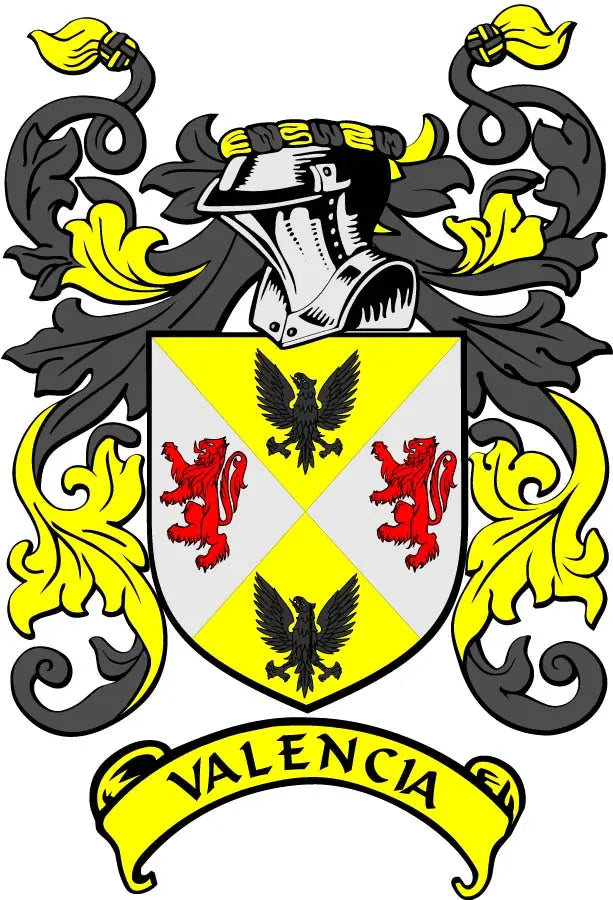 Valencia family crest coat of arms magnet with yellow shield and red lion accents