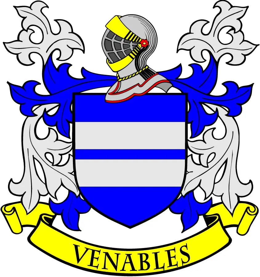 Venables coat of arms magnet: blue-and-white shield crest with VENABLES banner