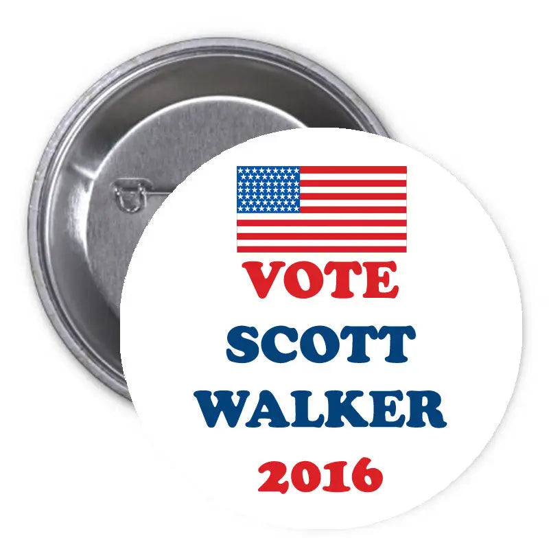 Campaign pinback button with Vote Scott Walker 2016 text and US flag
