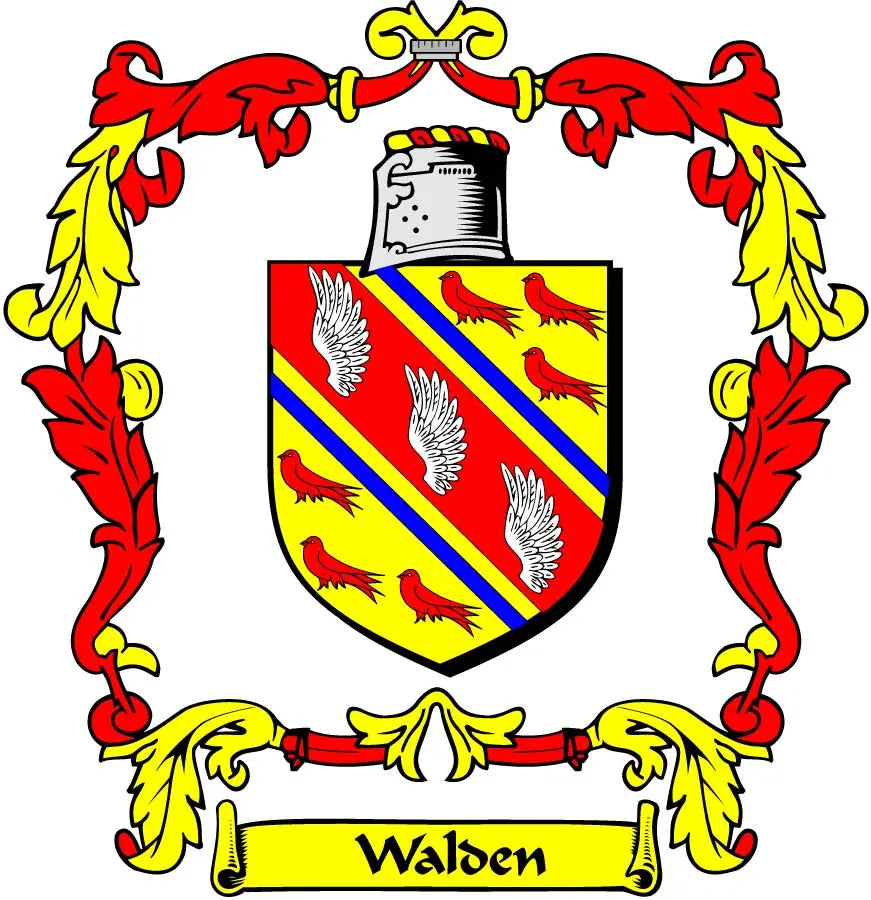Walden family crest arms magnet with shield and red-yellow heraldic design, 3-inch