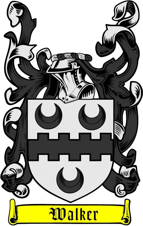 Walker family crest coat arms magnet with black shield and yellow Walker banner