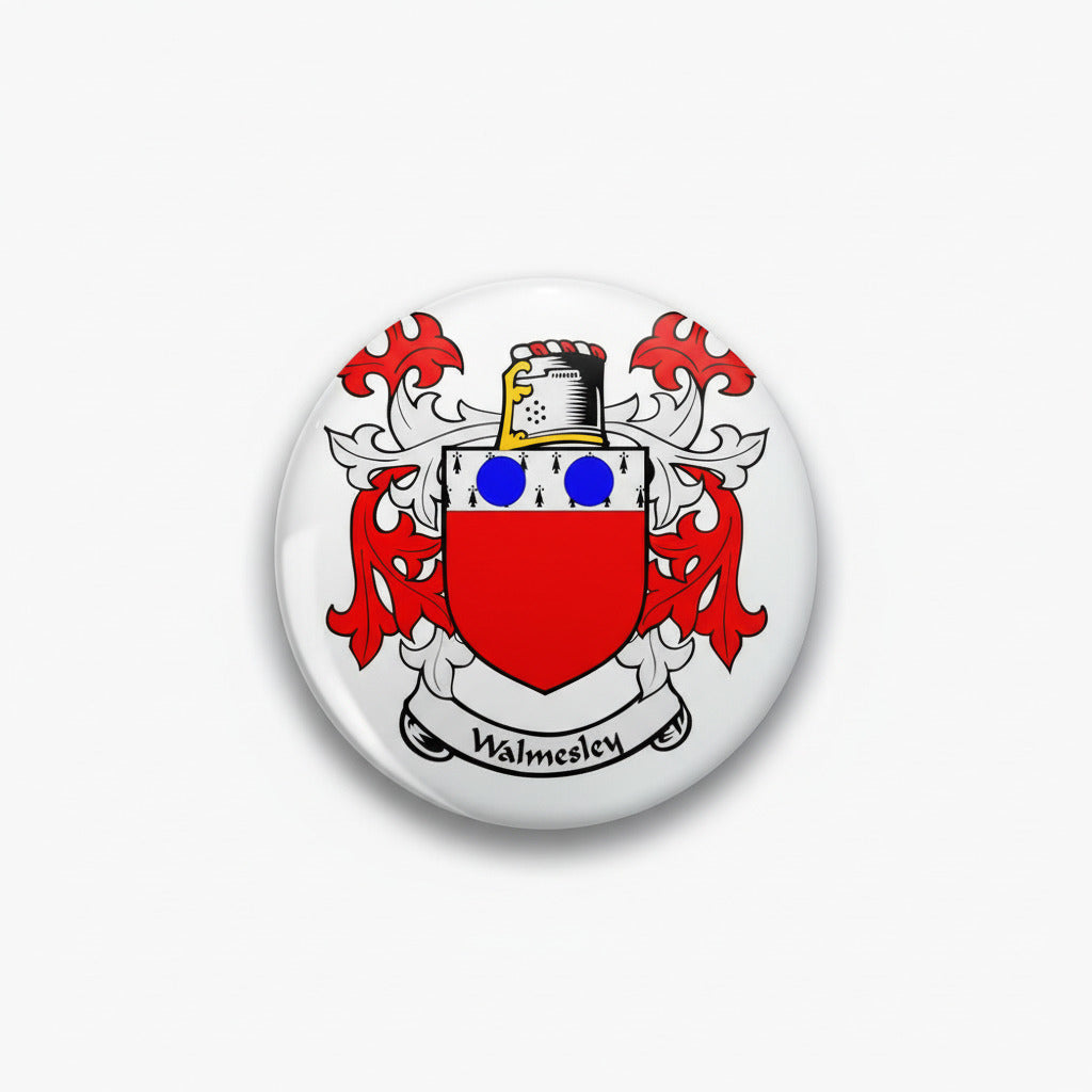 3-inch round Walmesley crest arms magnet with red shield and blue accents