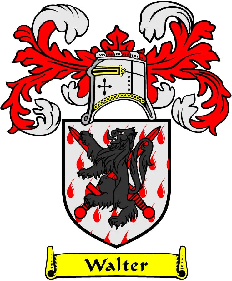 3-inch Walter coat-arms crest magnet: shield with red flames and black lion