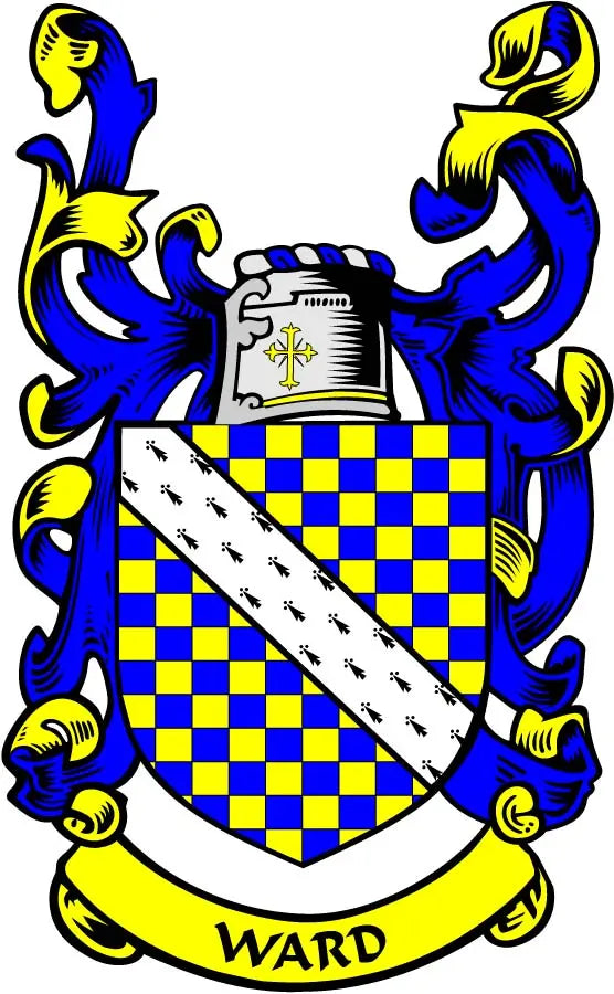 Ward family crest coat of arms shield magnet with blue, yellow, and diagonal stripe