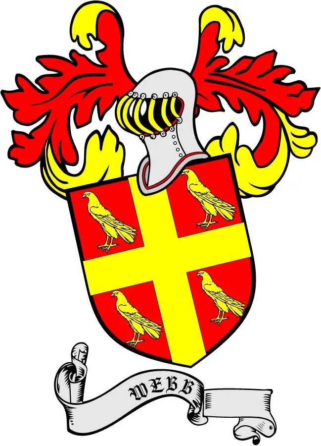 3-inch family crest coat-of-arms magnet with shield, birds, red ribbon and cross