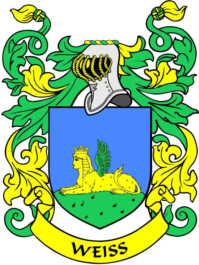 Weiss family crest coat of arms magnet with blue shield and gold lion figure
