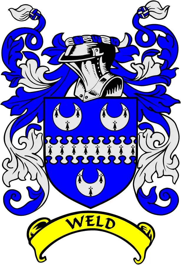3-inch Weld family crest coat-of-arms magnet with blue shield and “WELD” banner