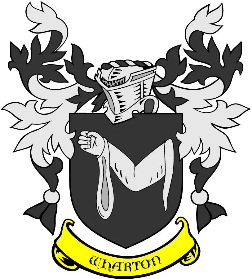 Wharton family crest coat arms magnet with black and yellow shield emblem