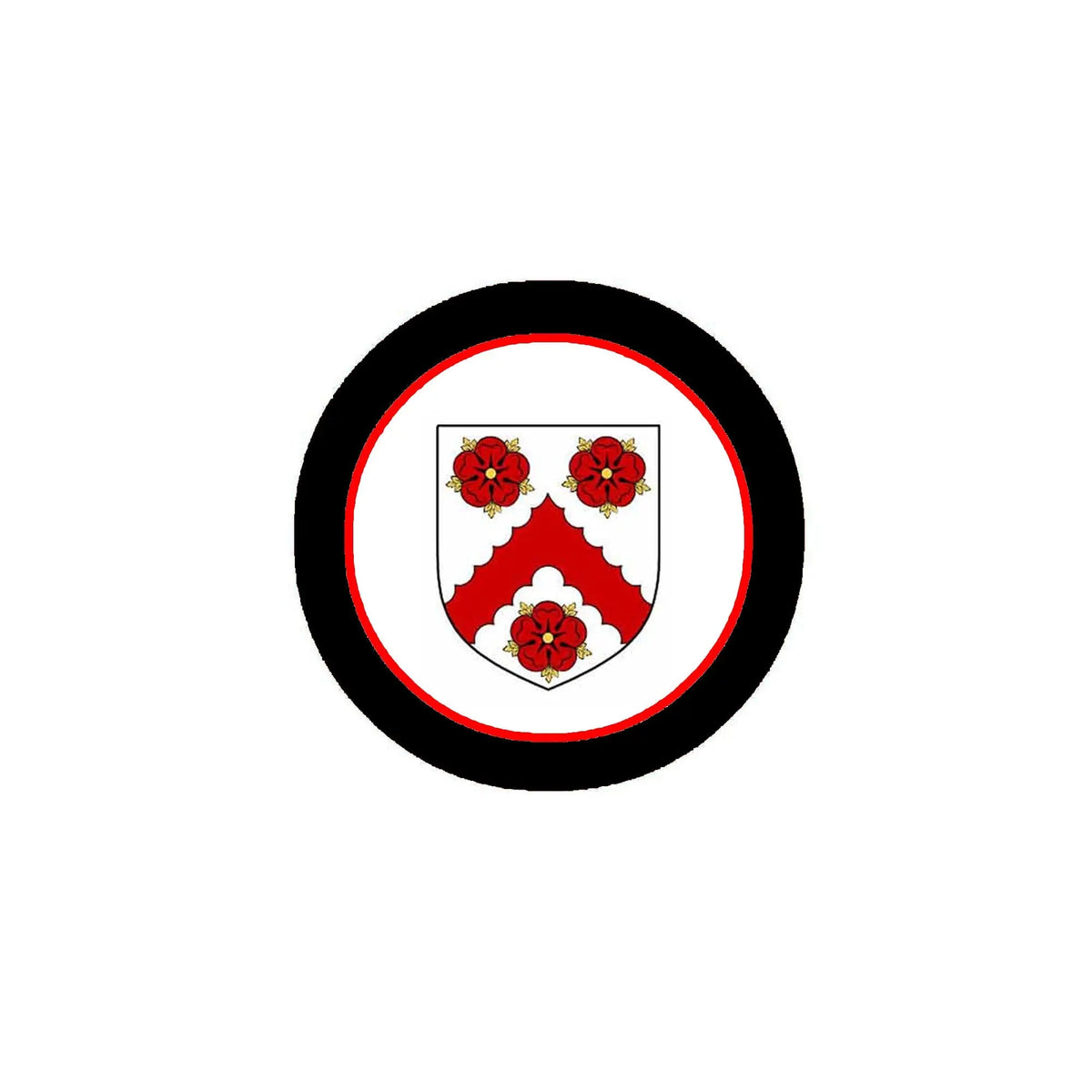 3-inch circular coat of arms magnet with black border and red floral shield