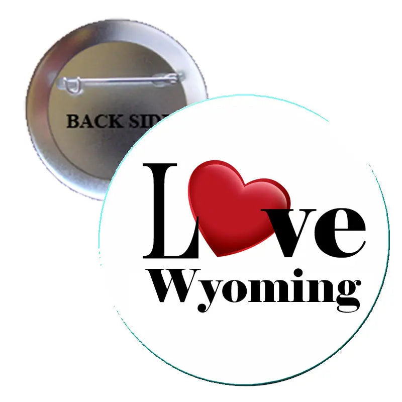 2.25-inch pinback button with "I Love Wyoming" text and red heart