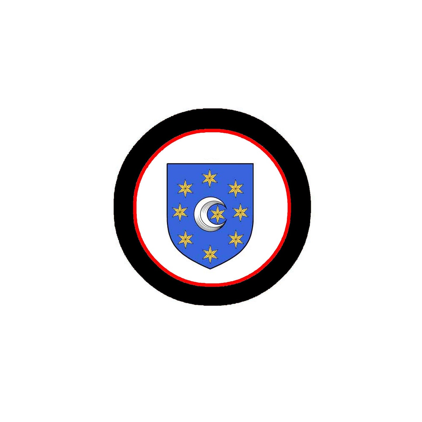 3-inch round arms magnet with black border, red ring, blue crest with crescent and stars