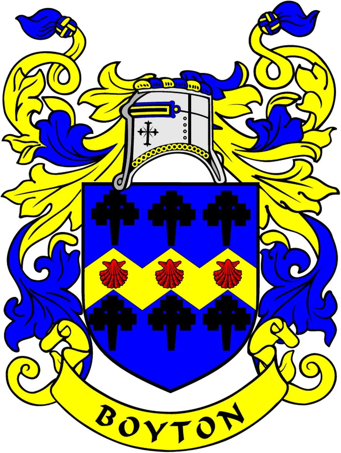 Boyton family crest coat arms magnet with blue, yellow, and red shield design