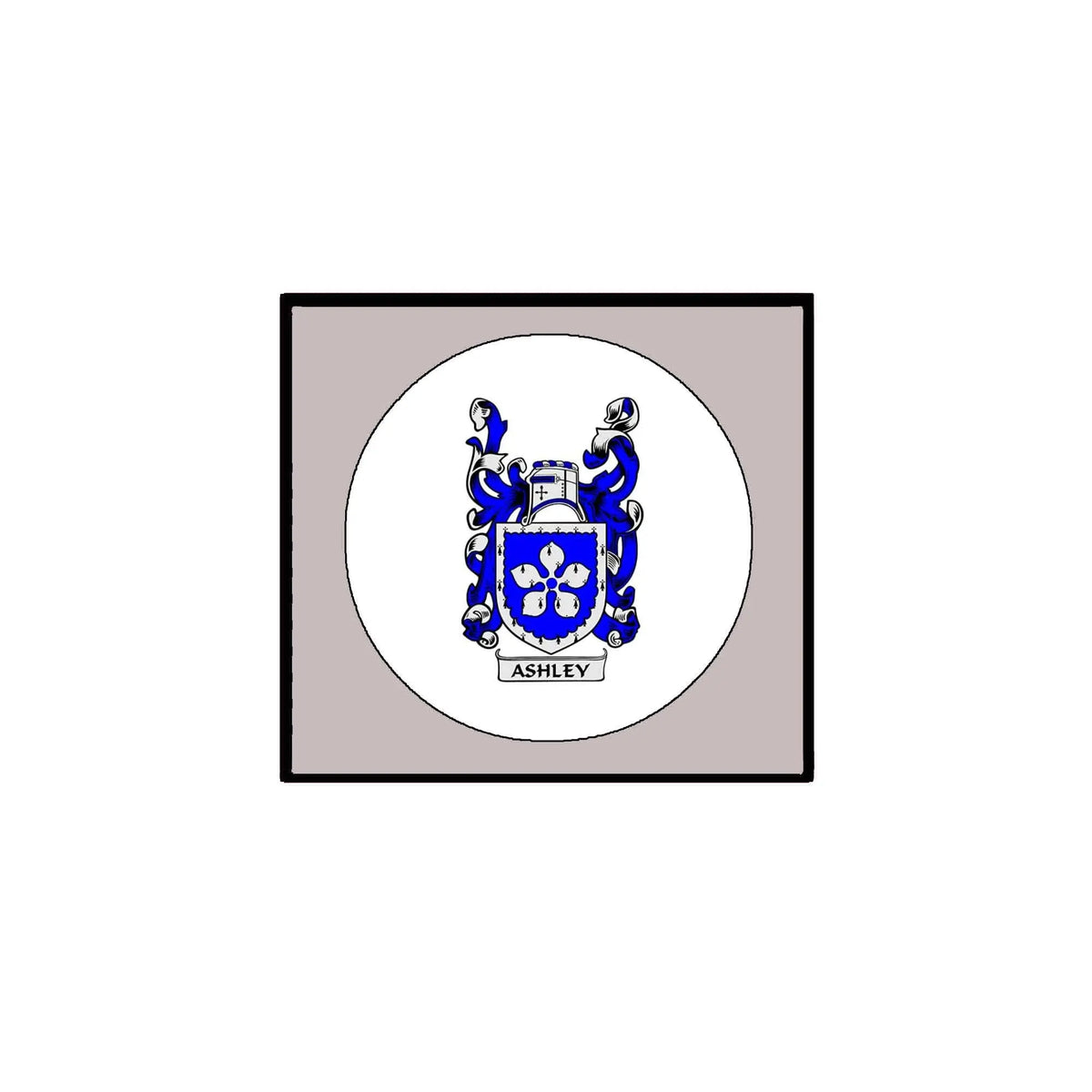 3-inch Ashley family crest coat-of-arms magnet, round blue shield with ribbon details