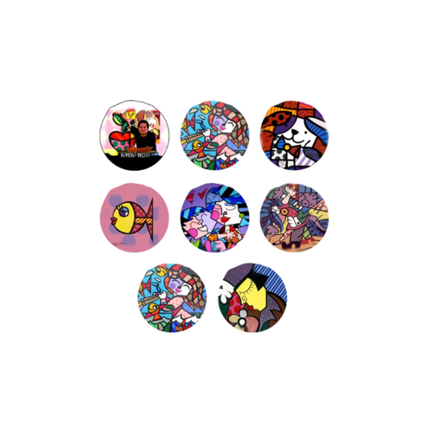 Britto Neo-pop artist 8 Pcs Pinback Button 1.25" Pinback or Jackets, Backpacks, etc.