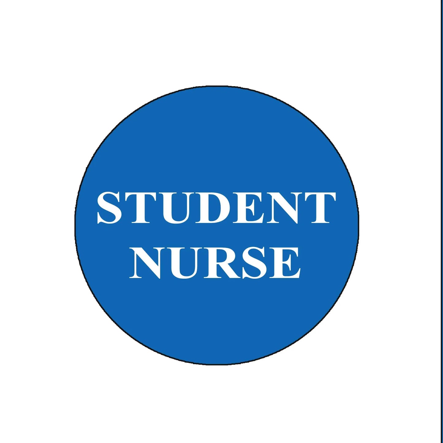 Blue felt badge with white text “STUDENT NURSE” on a round disc