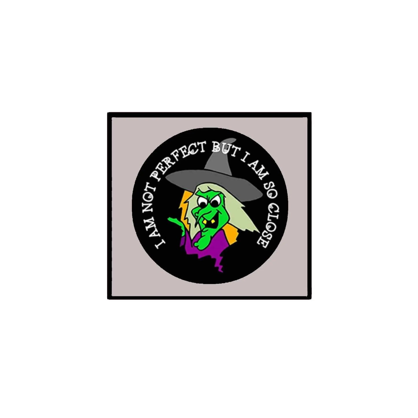 2.25-inch pin-back badge with black circle and green cartoon face design