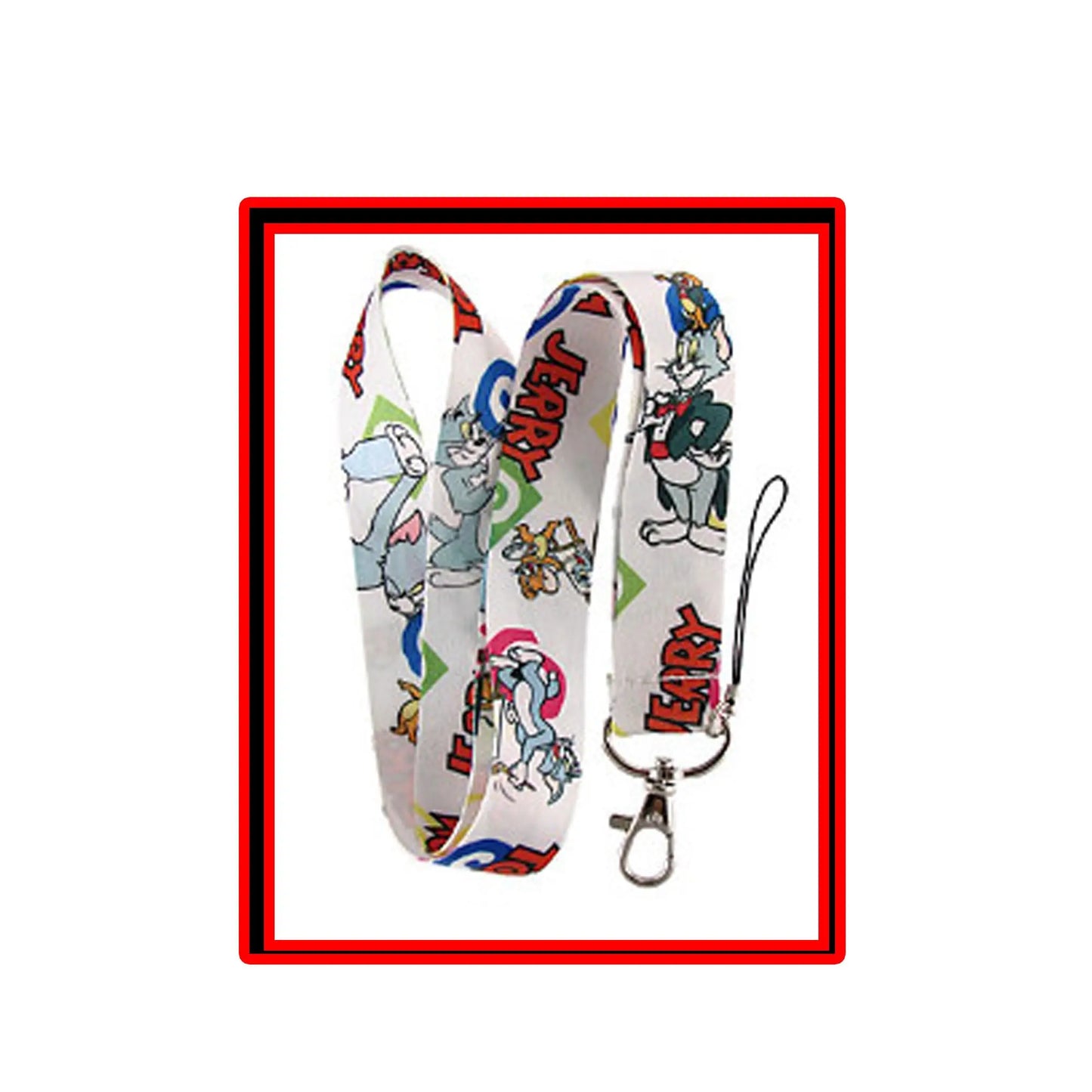 Animal-themed lanyard with white printed strap and metal keyring clip for phone