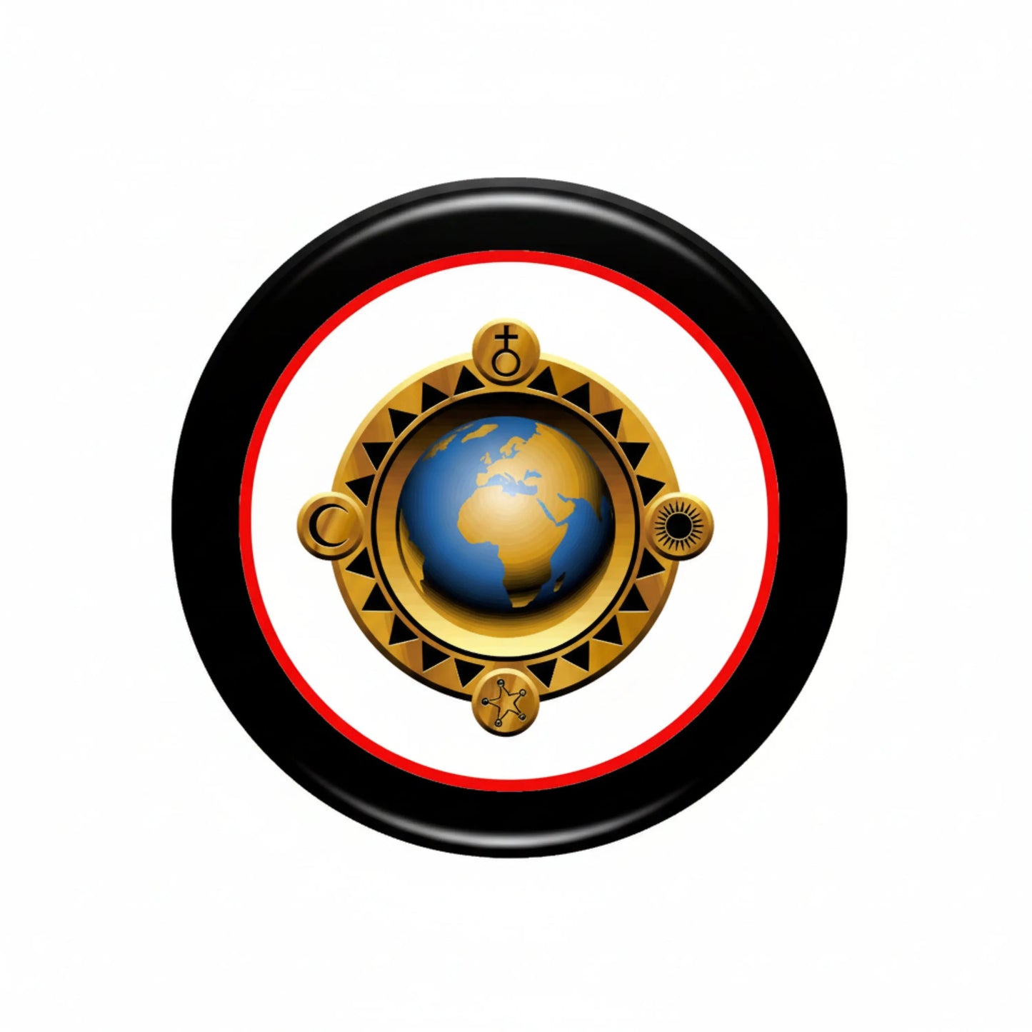2.25-inch Earth pinback button with blue globe and gold starburst design
