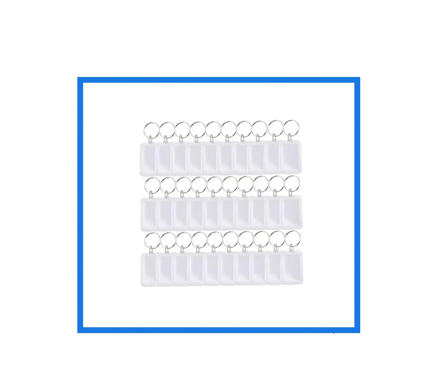 Clear acrylic photo insert keyrings with split rings, blank rectangular frames (set of many)