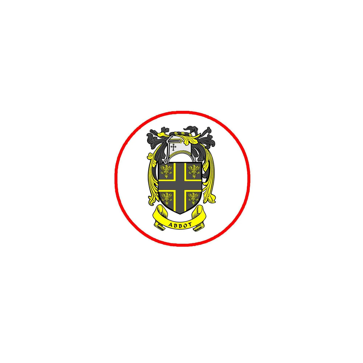 3-inch circular family crest arms magnet with red border and yellow/black coat of arms
