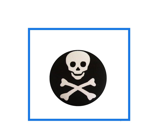 Black Head Skull Skeleton Drive Pin Back Badge Button 1.75" 45mm V.01