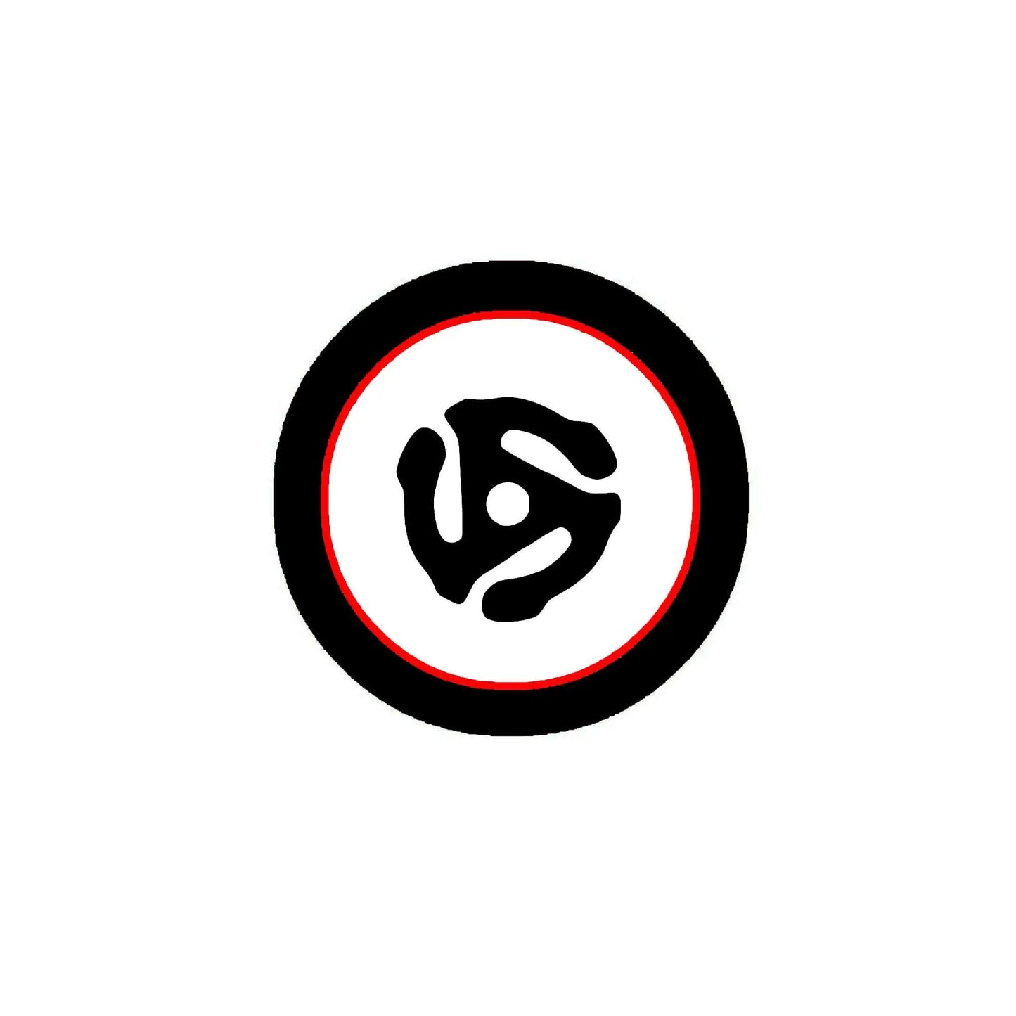1.25-inch disk adapter pinback, round black button with red rim and white icon