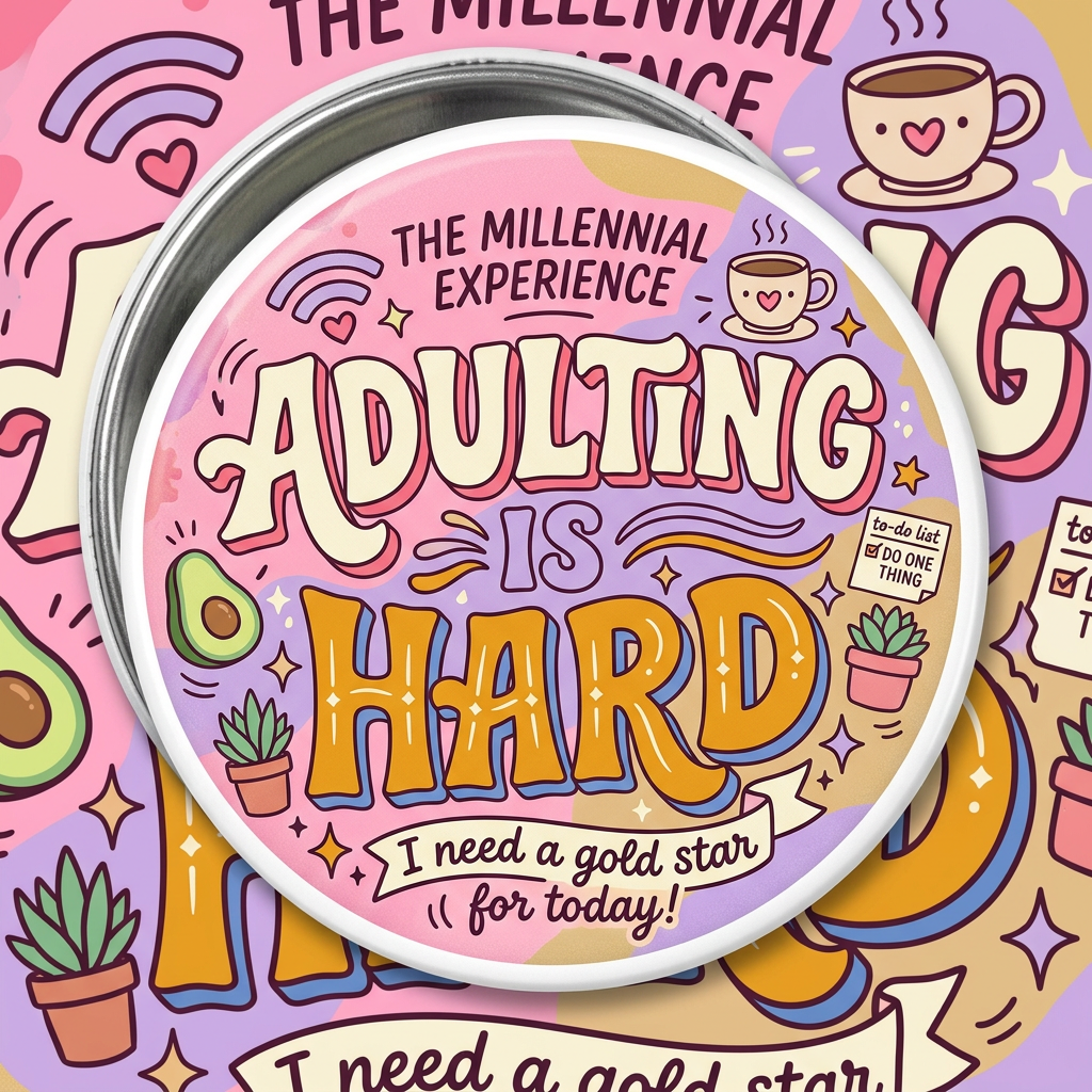 Adulting Millennials MEME Pin Button 2.25-inch