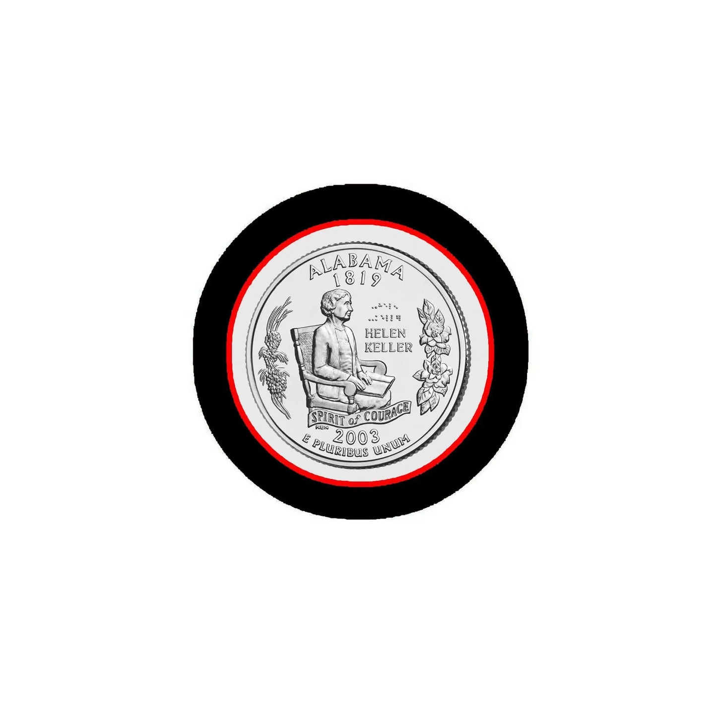 2.25-inch round coin magnet with black rim and Alabama quarter-style center design
