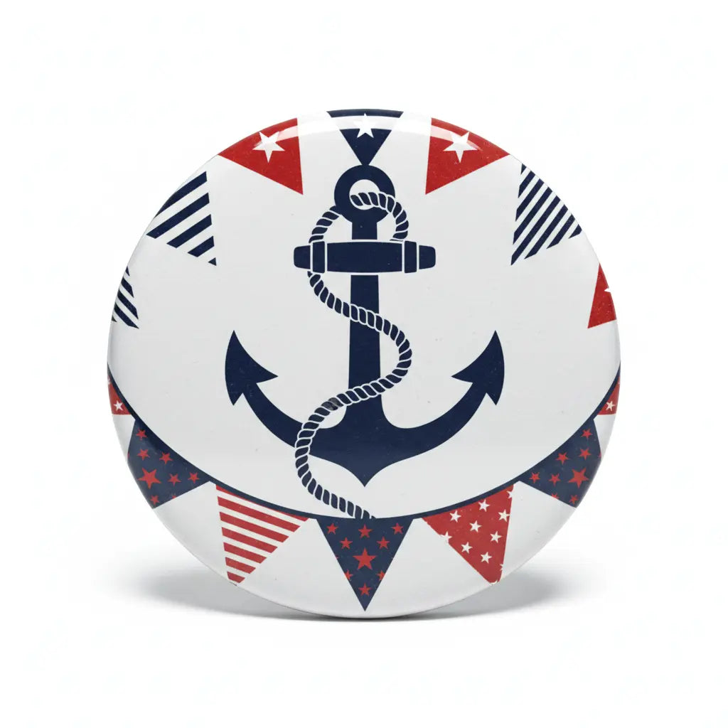 Anchor bunting pinback button with patriotic stars and stripes