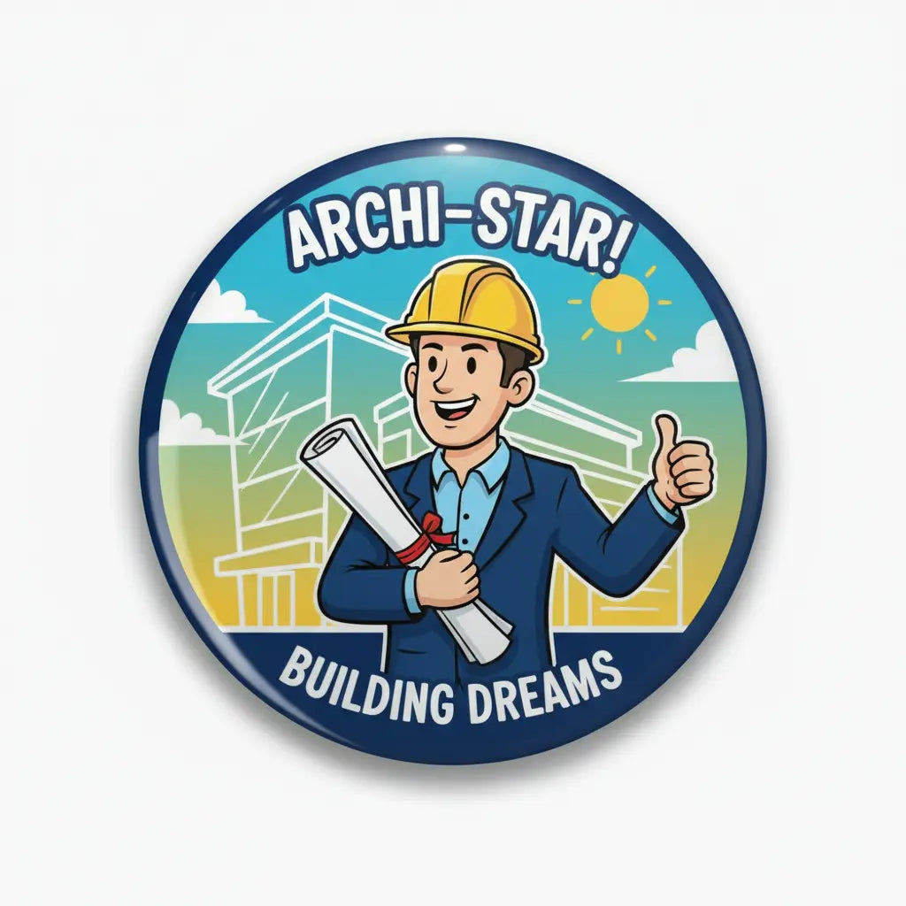 Architect Cartoon Pinback 2.25-inch