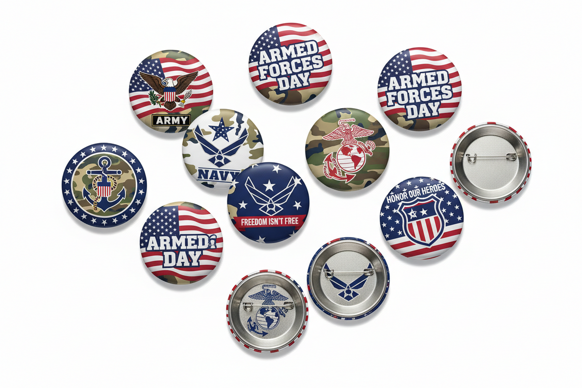 Armed Forces Day Gear Pin Pinback 1.25-inch 10 Pcs