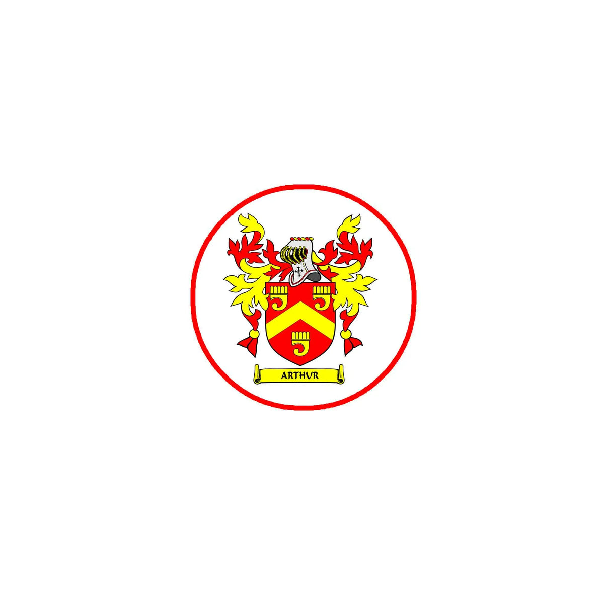 3-inch circular coat of arms magnet with red border and shield crest design