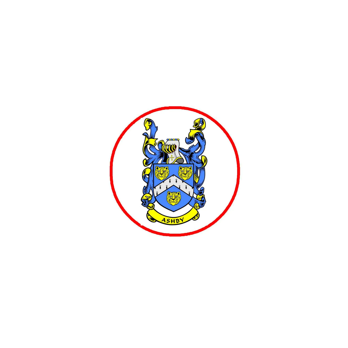 3-inch family crest coat-of-arms magnet, circular red border with blue and yellow shield