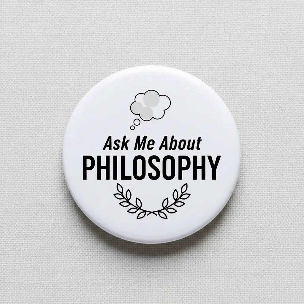 White philosophy pinback button with cloud icon and 'Ask Me About PHILOSOPHY' text