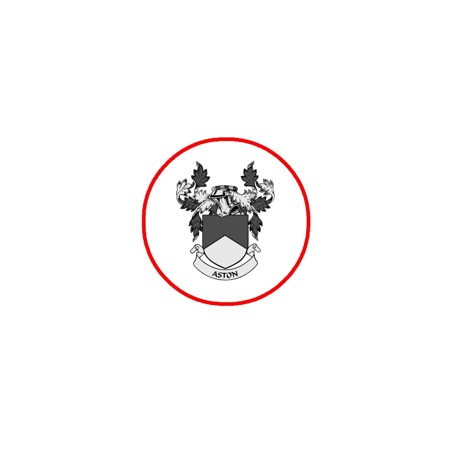 Aston family crest coat of arms pin badge with circular red border