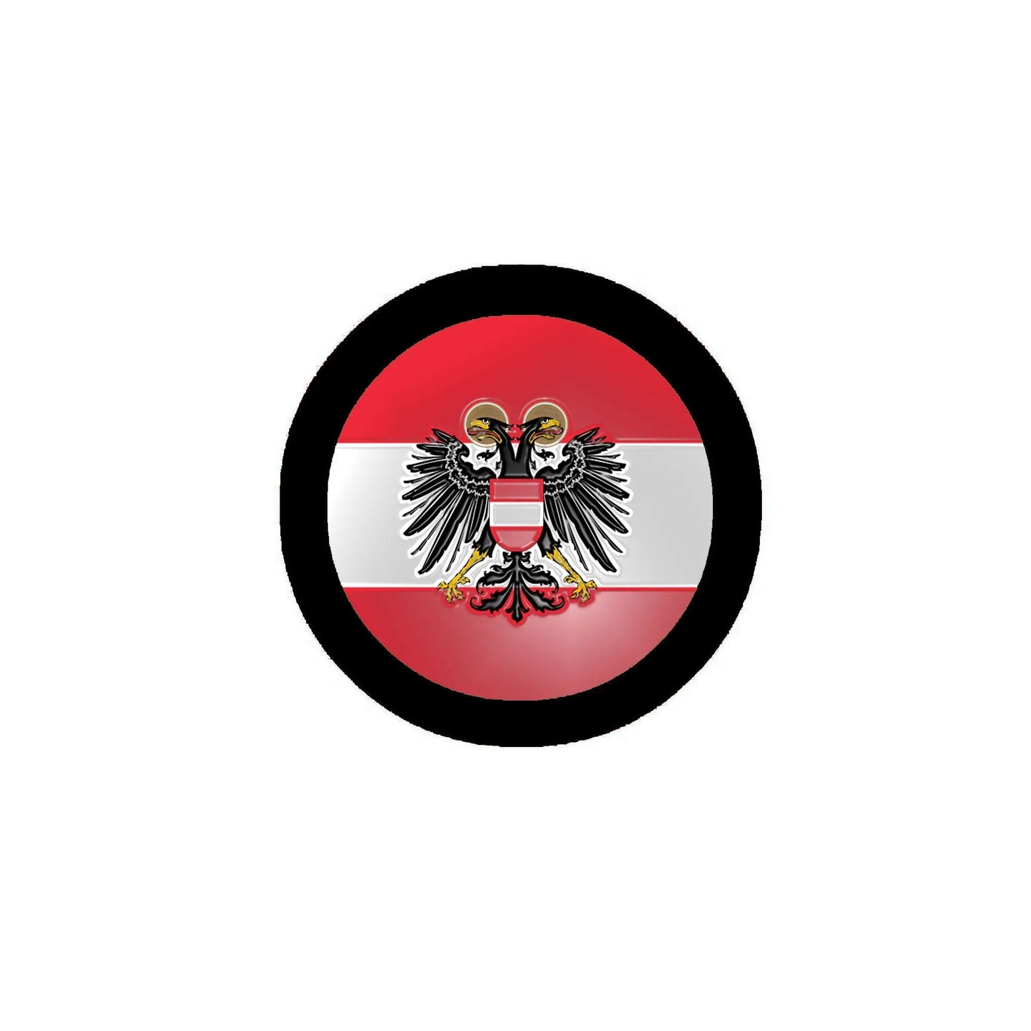 Round Austria flag coat of arms enamel lapel pin with black border, 2.25-inch