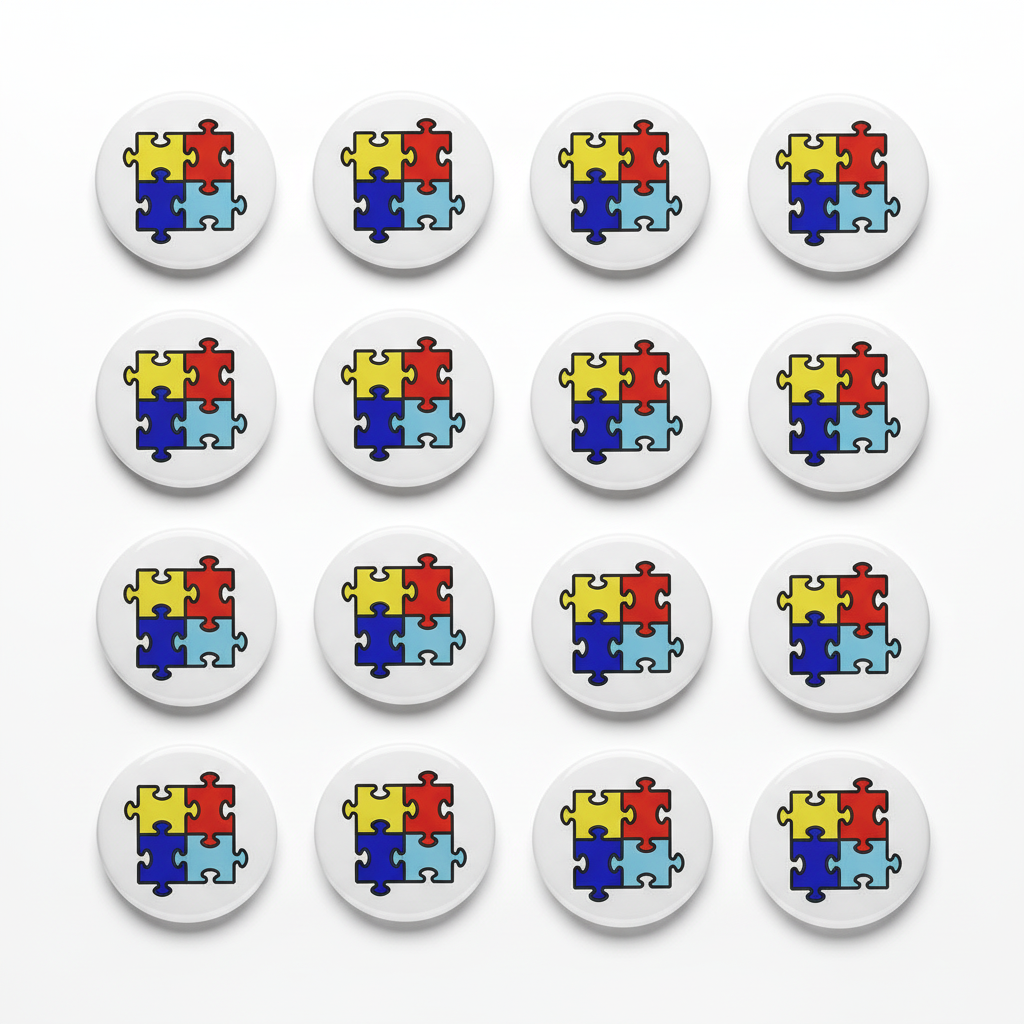 Autism Puzzle Art Pinback 1.25-inch 12 Pcs