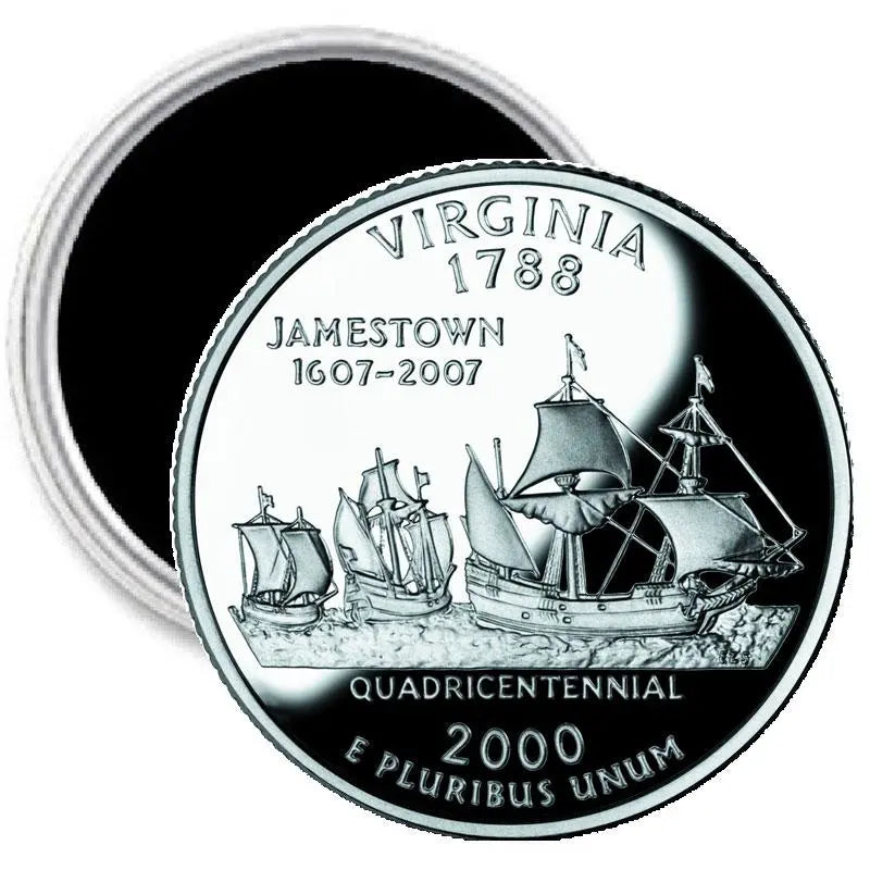 Virginia state quarter 2.25-inch image magnet with ships and Virginia 1788