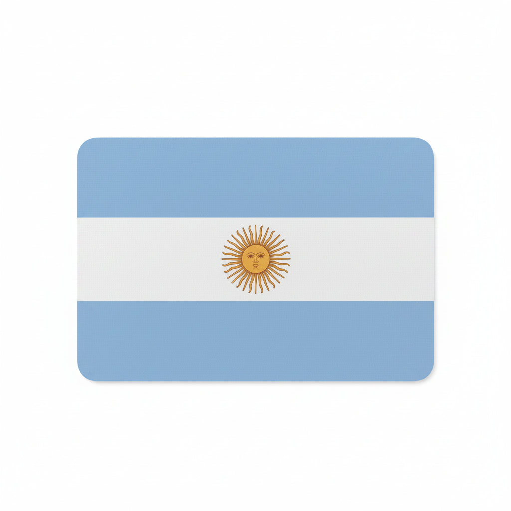 Argentina flag mouse pad, blue-white-blue stripes with golden sun emblem in center