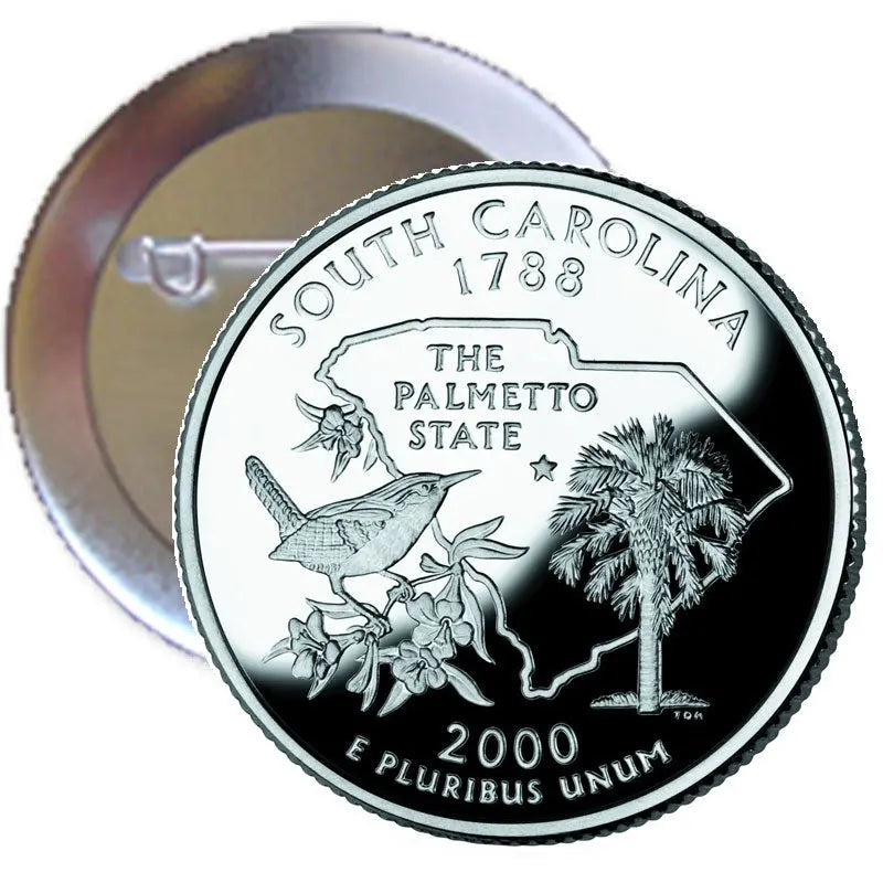South Carolina quarter-style pinback with Palmetto State coin design, 2000 date