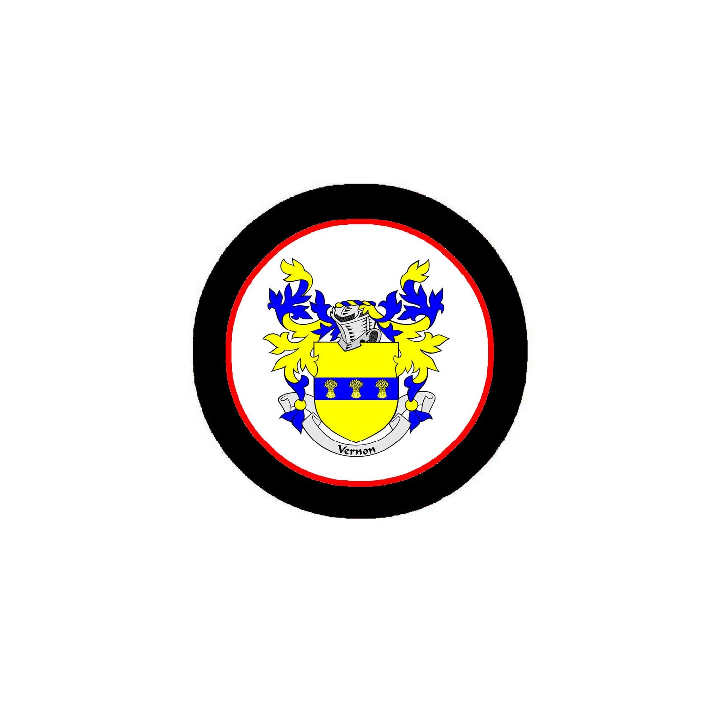 Vernon Family Crest 3" Coat of Arms Round Pinback Badge Brooch Pin Back