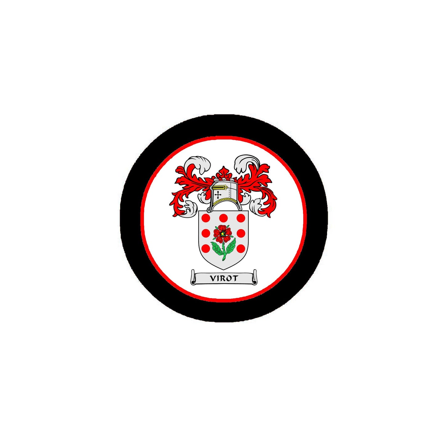 Virot Family Crest 3" Coat of Arms Round Pinback Badge Brooch Pin Back
