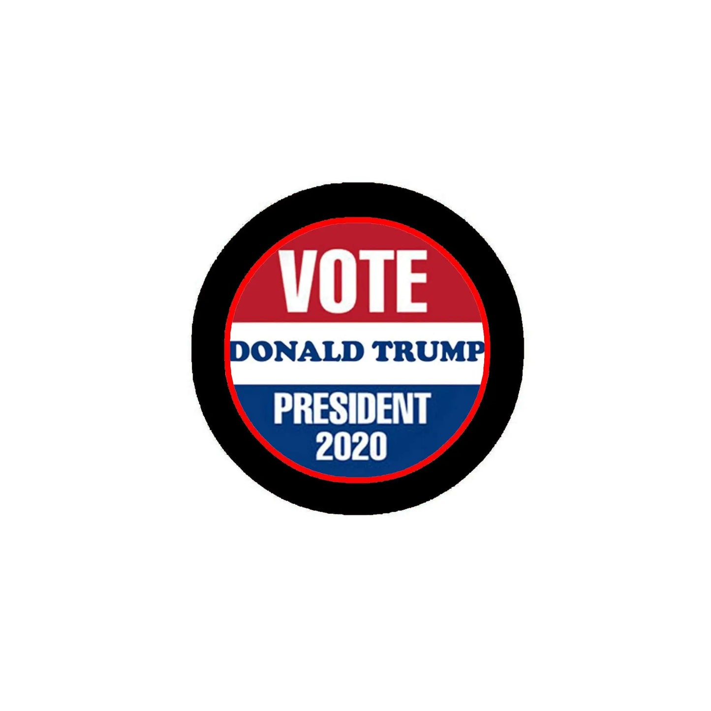 Round campaign pinback button: 'VOTE Donald Trump President 2020' on black border