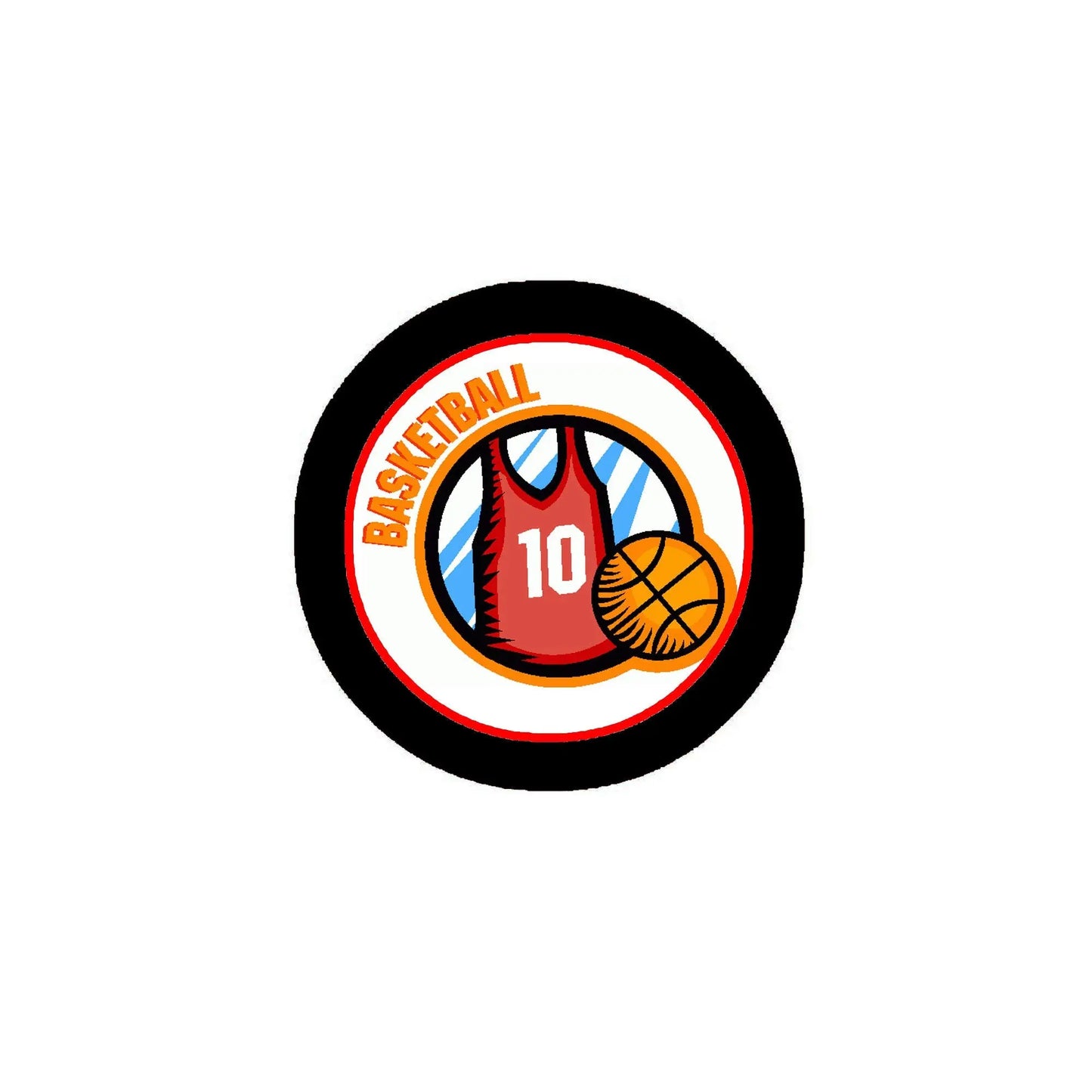 Round sports team pinback button with black border and baseball-themed graphic, 10